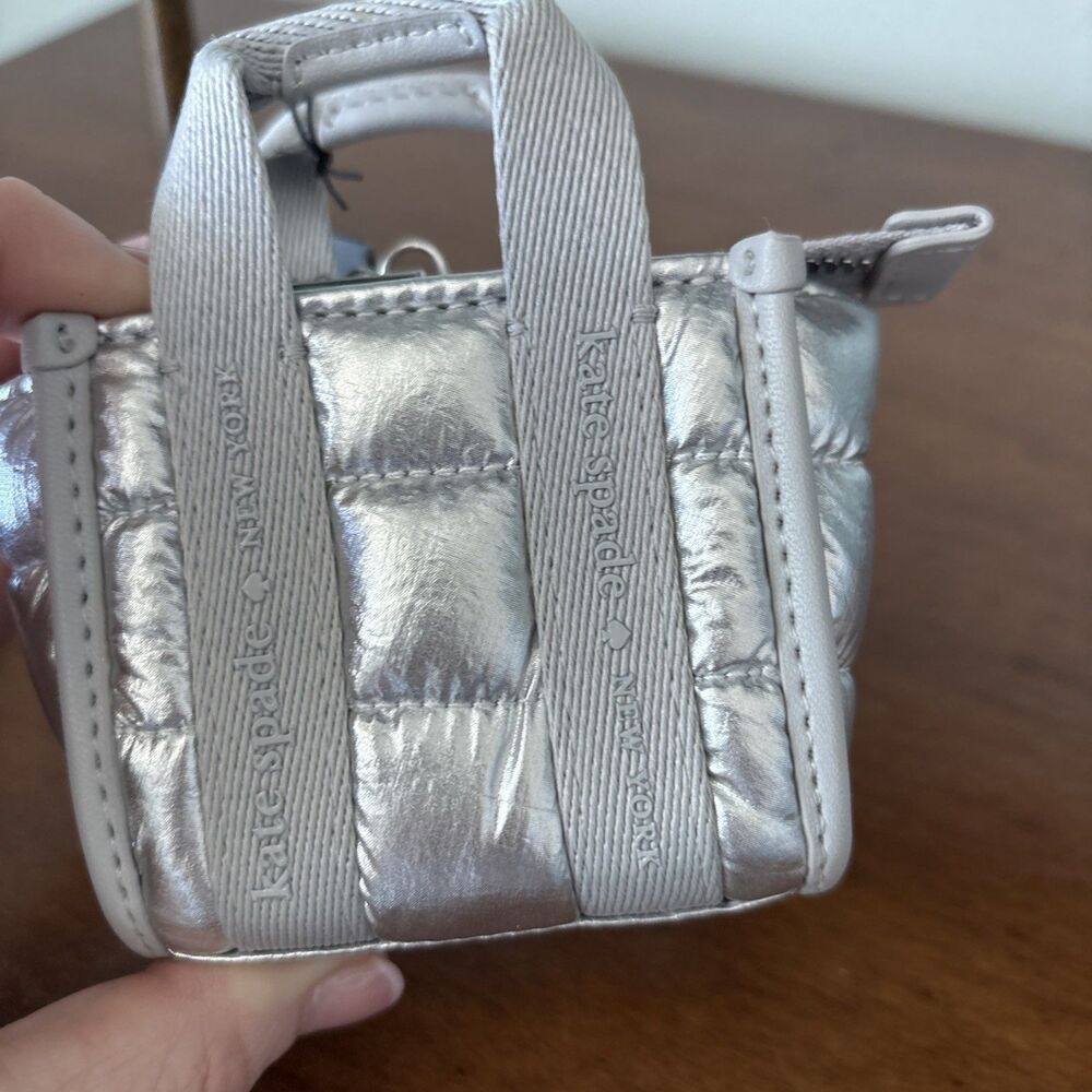 Kate Spade Kip Puffy Micro Bag Charm Key Fob Keychain - NWT Silver - Picture 4 of 6